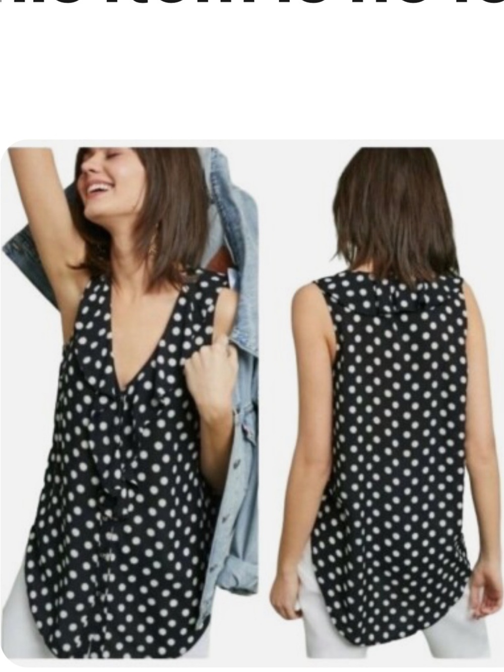 Anthropologie Black and White Polka Dot Ruffle V-Neck Sleeveless Top